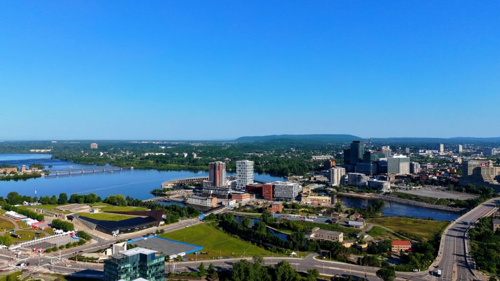Aerial view of Gatineau and downtown Ottawa skyline